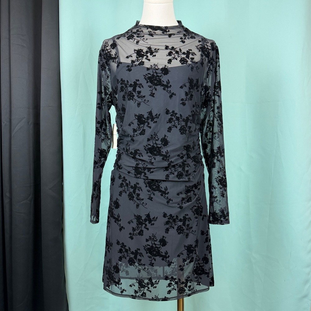 Abercrombie & Fitch Flocked Velvet Floral Mesh L   Homecoming Dress Whimsigoth